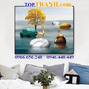 Tranh thêu hươu tài lộc